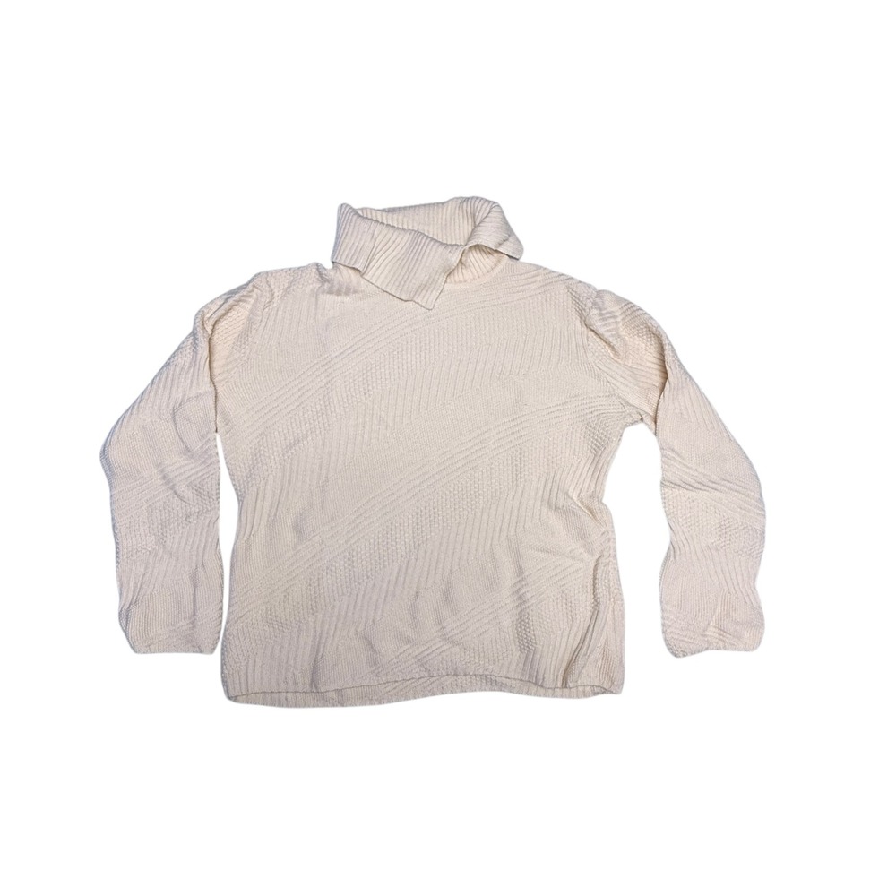 VintageJONES‎ 100% wool Cream Textured Turtleneck Sweater Long Sleeve Women's XL